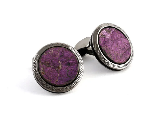 gold-tone bangles for women -Dendritic Purpurite Cufflinks In Black Rhodium Silver