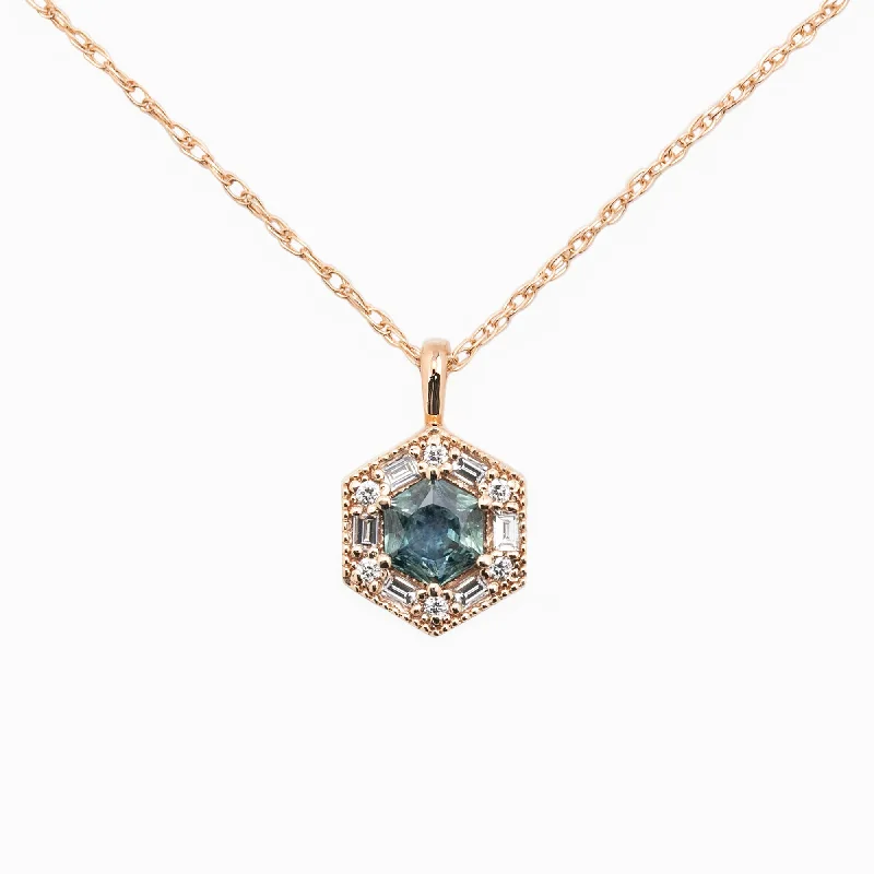 heart pendant necklaces for women -Lila Hexagon Necklace - 5mm Montana Sapphire Necklace, 14k rose gold