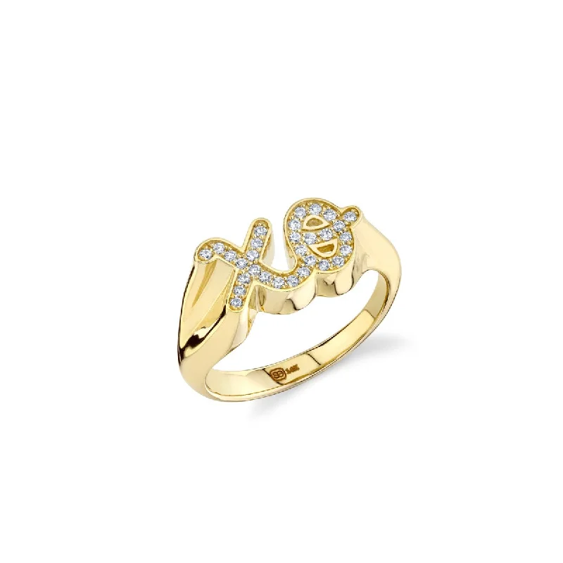 personalized rings for women -Gold & Diamond XO Signet Ring