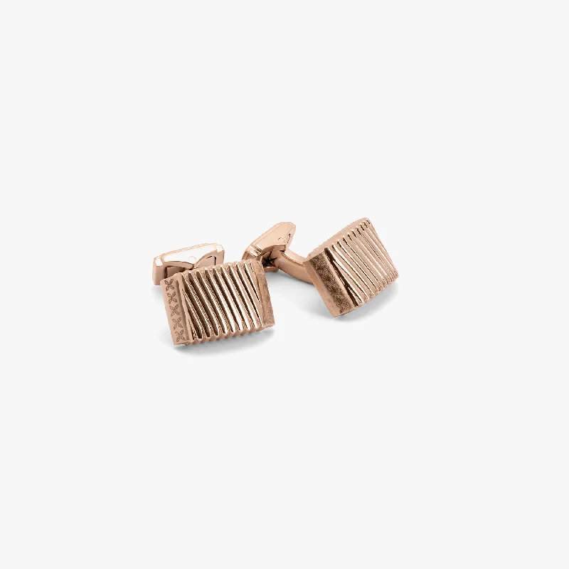 hammered bangles for women -THOMPSON Ribbed cufflinks in rose gold plated steel