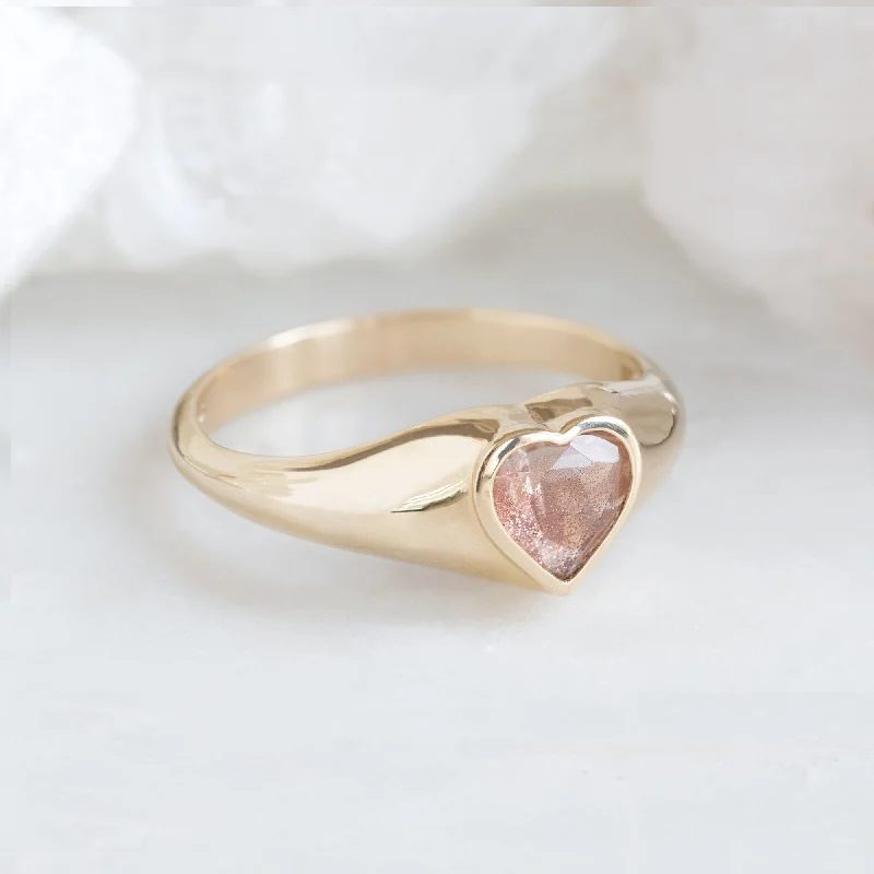 wedding necklaces for women -The Sweetheart Sunstone Signet Ring | 10K Yellow Gold