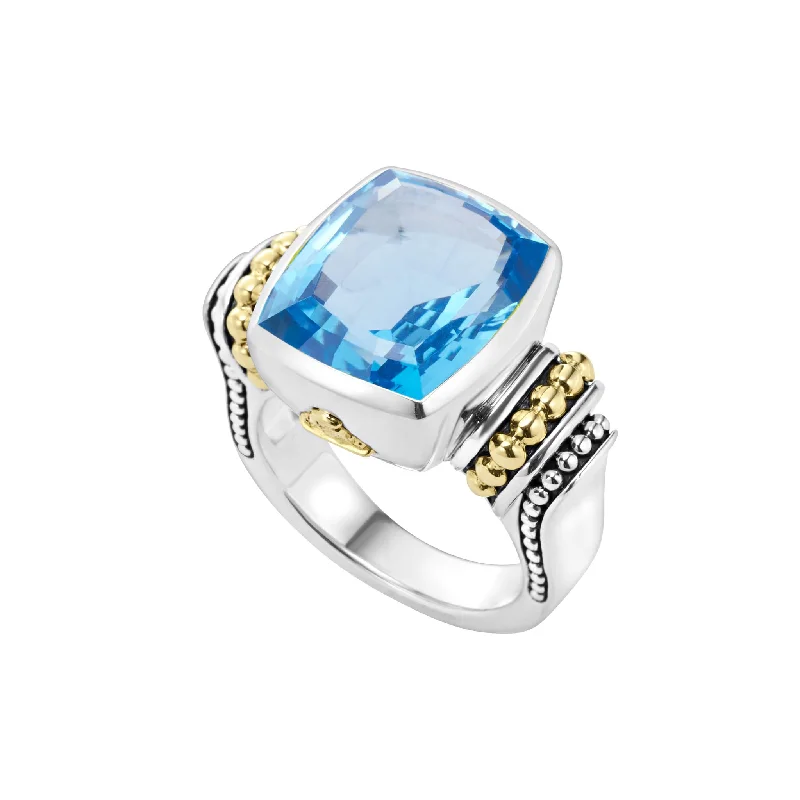 gold heart rings -Caviar Color Small Swiss Blue Topaz Statement Ring