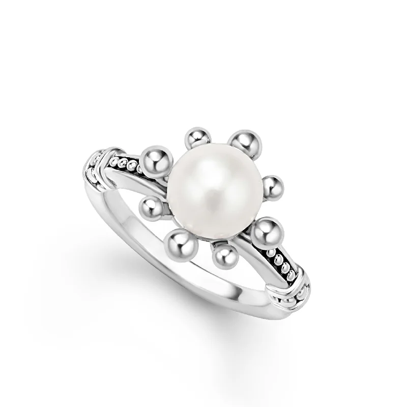 silver rings for women -Luna Fleur Pearl Ring