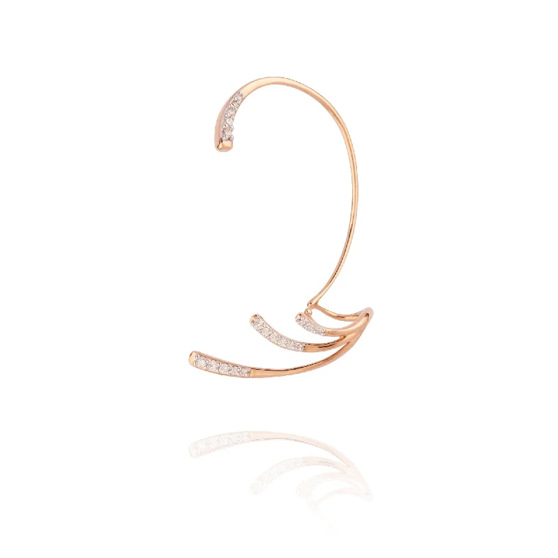 birthstone bracelets for women -Ocean Ripple   18K Rosegold Ear Cuff w. Diamonds