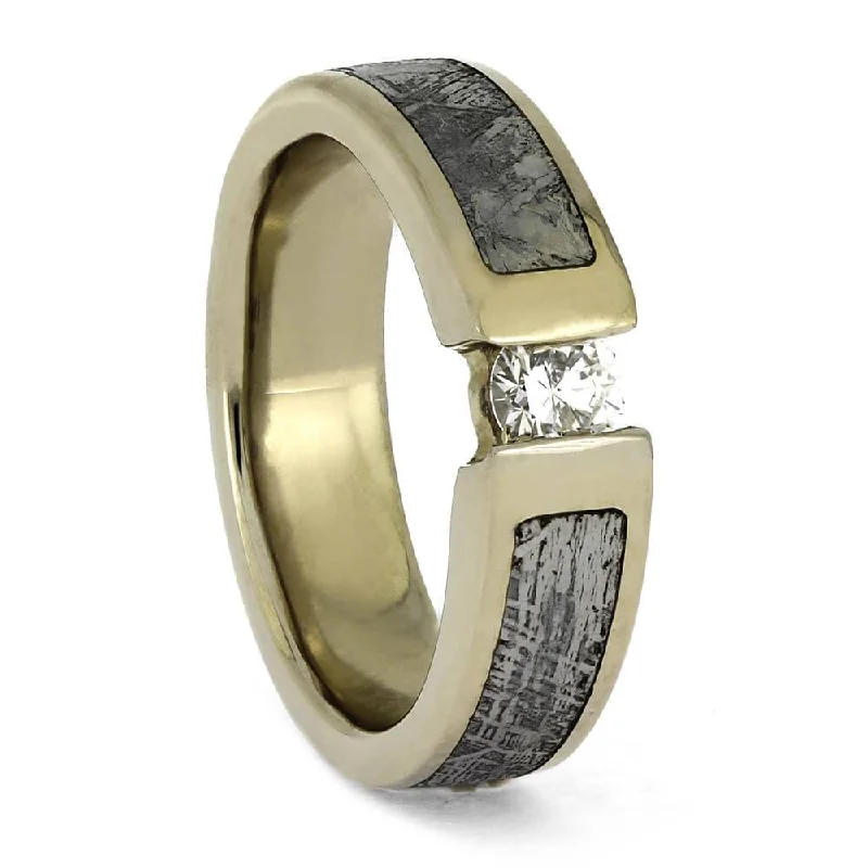 matching couple rings -Meteorite Women's Ring with Faux Tension-Set Diamond