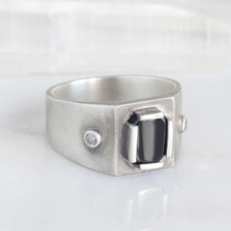 bar necklaces for women -The Onyx & Diamond Signet Ring | Oxidized Sterling Silver