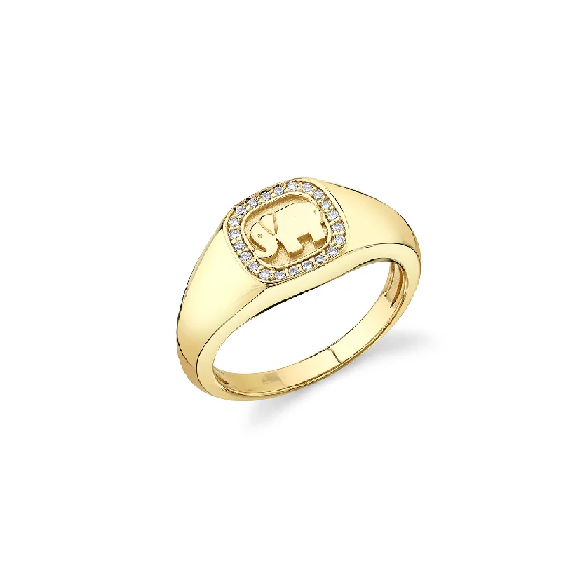 luxury rings for women -Gold & Diamond Elephant Icon Signet Ring