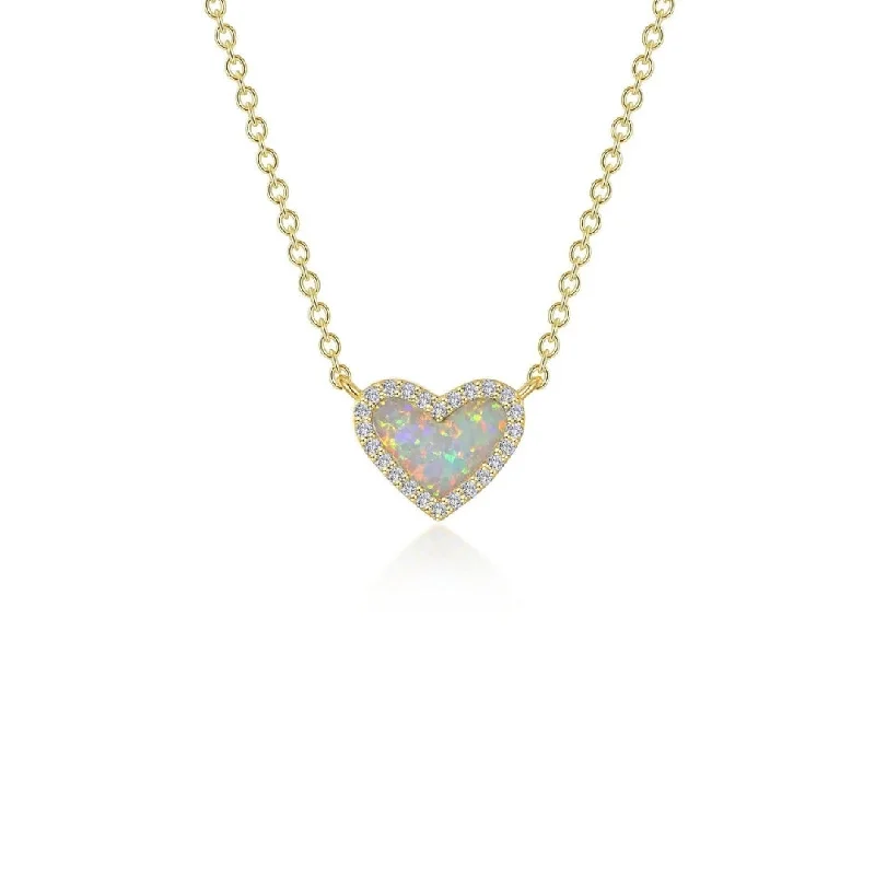 heart pendant necklaces for women -SS/GP 2.20cttw Simulated Opal & Simulated Diamond Heart Necklace 18"