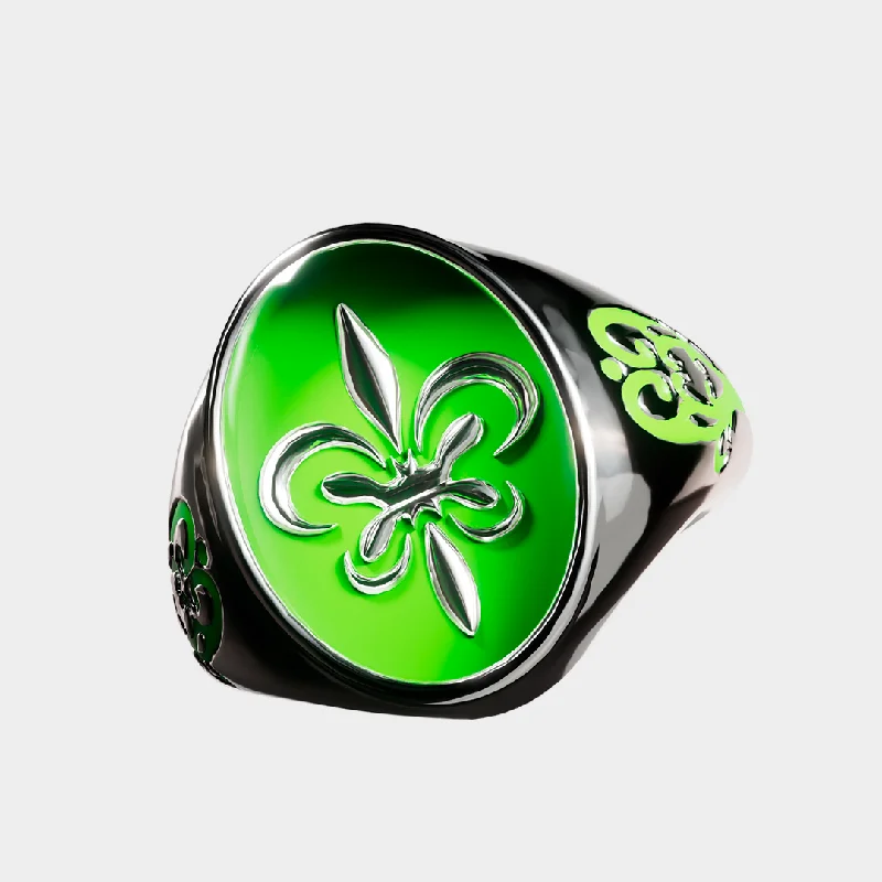 artistic rings for women -Fleur de Lis - Green Ring