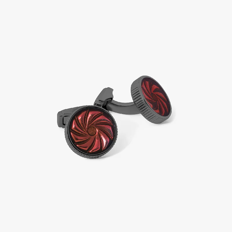 beautiful gemstone bangles -THOMPSON Optical Lens Cufflinks in Gunmetal Plated with Red Enamel