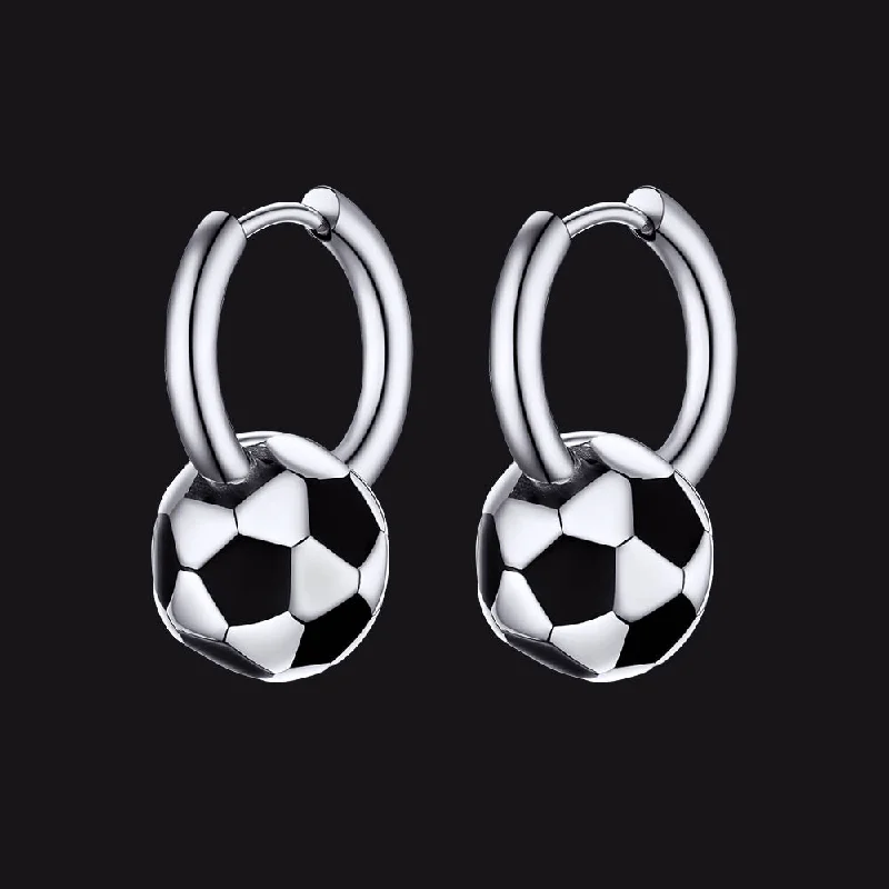 large statement earrings -Sport 3D Soccer Hoop Earrings for Men Women