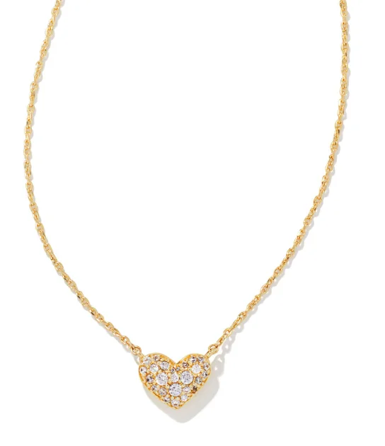 personalized heart necklaces for women -Ari Gold Plated White Crystal Pave Heart Necklace by Kendra Scott