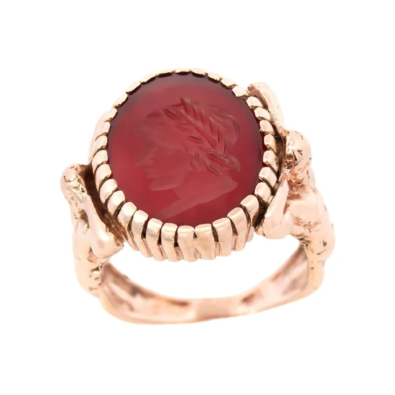 vintage wedding rings -Edwardian 14k Carnelian Intaglio Atlas Signet Ring