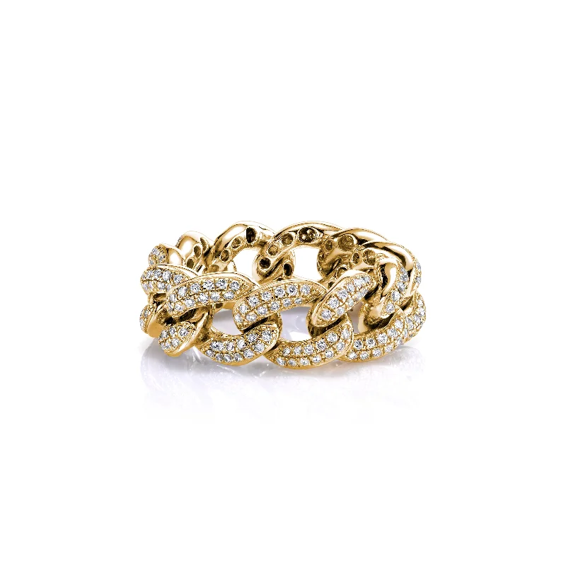 engraved rings for women -Gold & Diamond Pave Link Ring