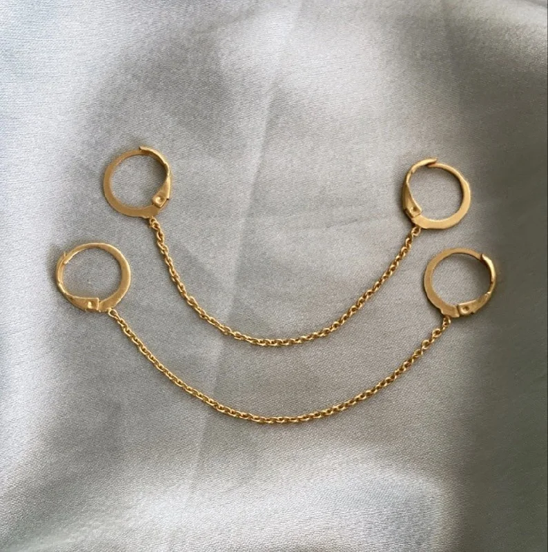 women's gold earrings -Double chain huggies