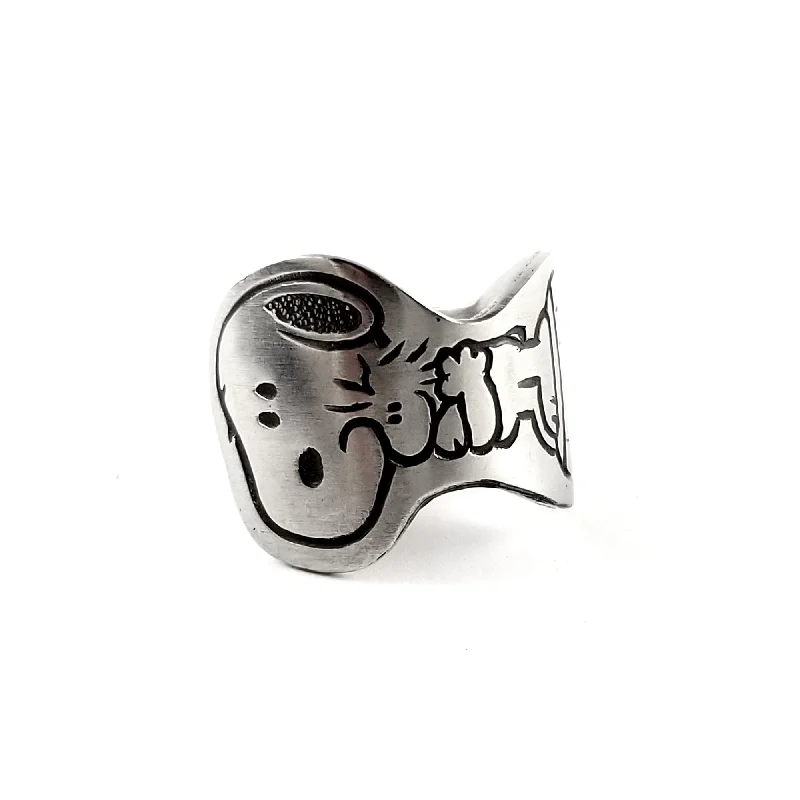 minimalist rings for women -Snoopy & Woodstock Hugging Stainless Steel Spoon Ring