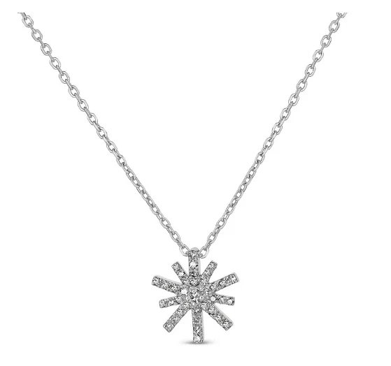 pearl choker necklaces for women -14K White Gold 0.11cttw Diamond Charmed Starburst Pendant Necklace