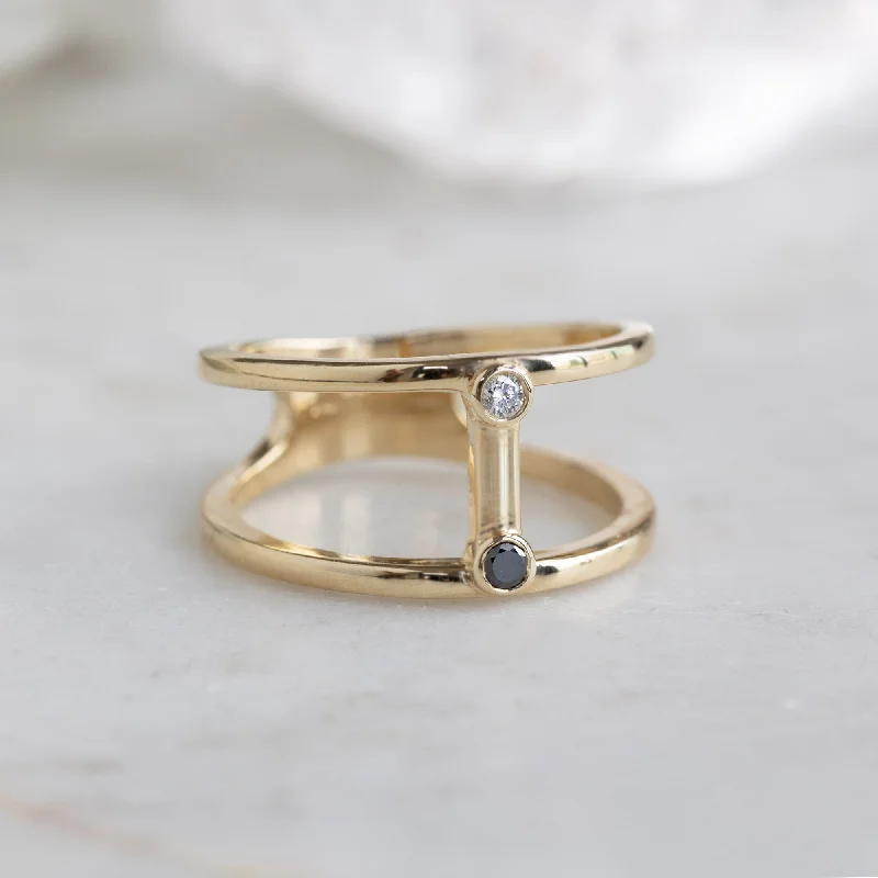 handcrafted necklaces for women -The Duality Diamond Cage Ring | 10K Yellow Gold