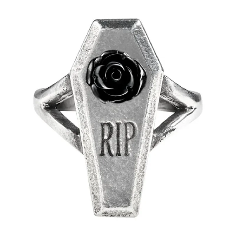 luxury gold rings for women -RIP Black Rose Coffin Ring by Alchemy Gothic