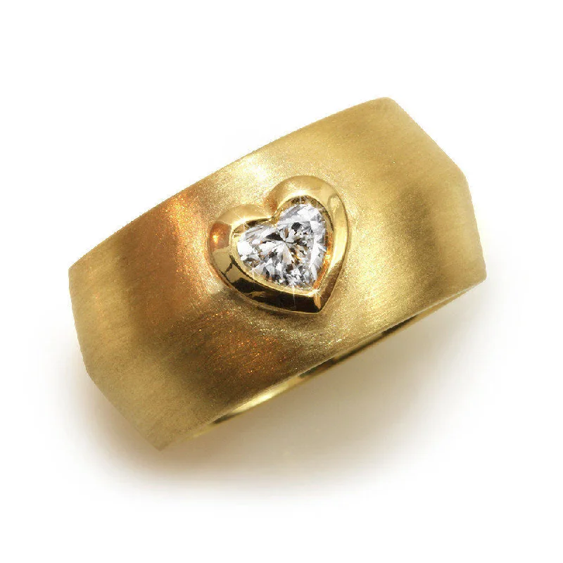 statement cocktail rings -Heart Diamond Bezel Set Wide Gold Cigar Statement Ring ♥