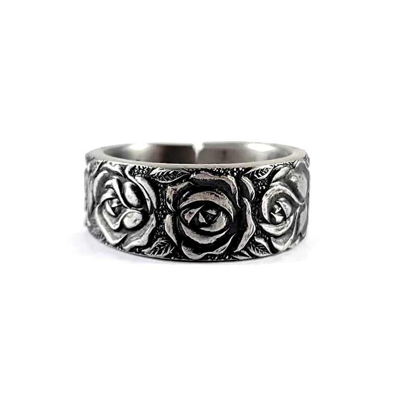 wedding anniversary rings for women -Floral Roses Stainless Steel Spoon Ring