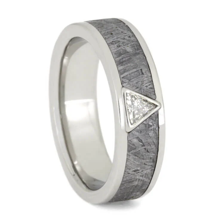 rose gold wedding rings -Triangle Diamond and Meteorite Wedding Ring