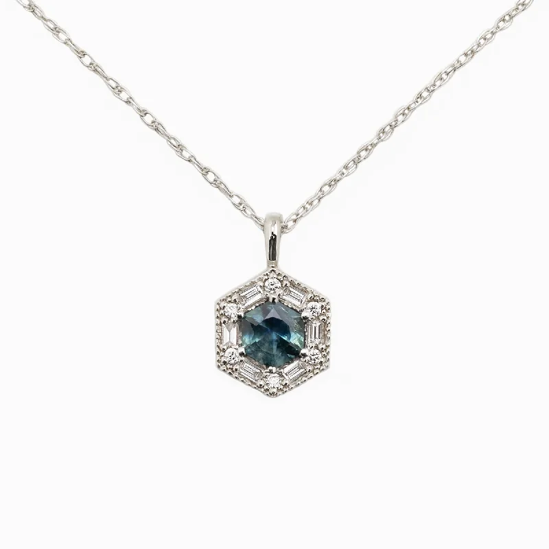 colorful gemstone necklaces for women -Lila Hexagon Necklace - 5mm Montana Sapphire Necklace, 14k white gold