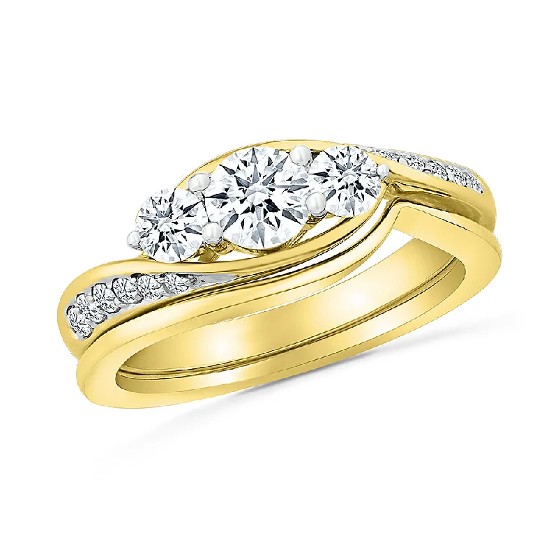 cocktail rings for women -Three Stone Diamond Bridal Ring Set, Silver or Gold