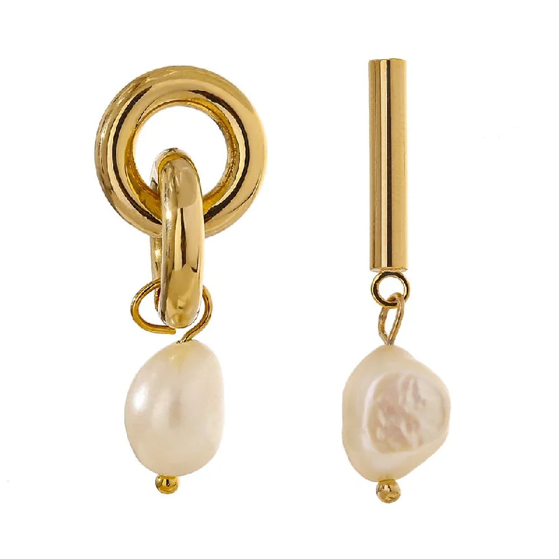 clip-on earrings for women -Vintage Style Pearl and 14K Gold Circle Earrings