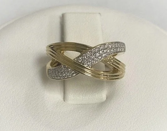 silver rings for women -14kt Yellow Gold Diamond Criss Cross Pave Ring