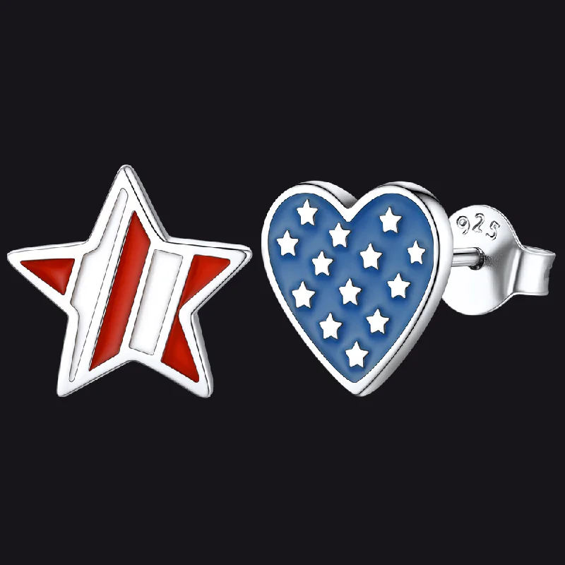 luxury diamond earrings for women -4th of July Heart Star Earrings American Flag Studs for Men