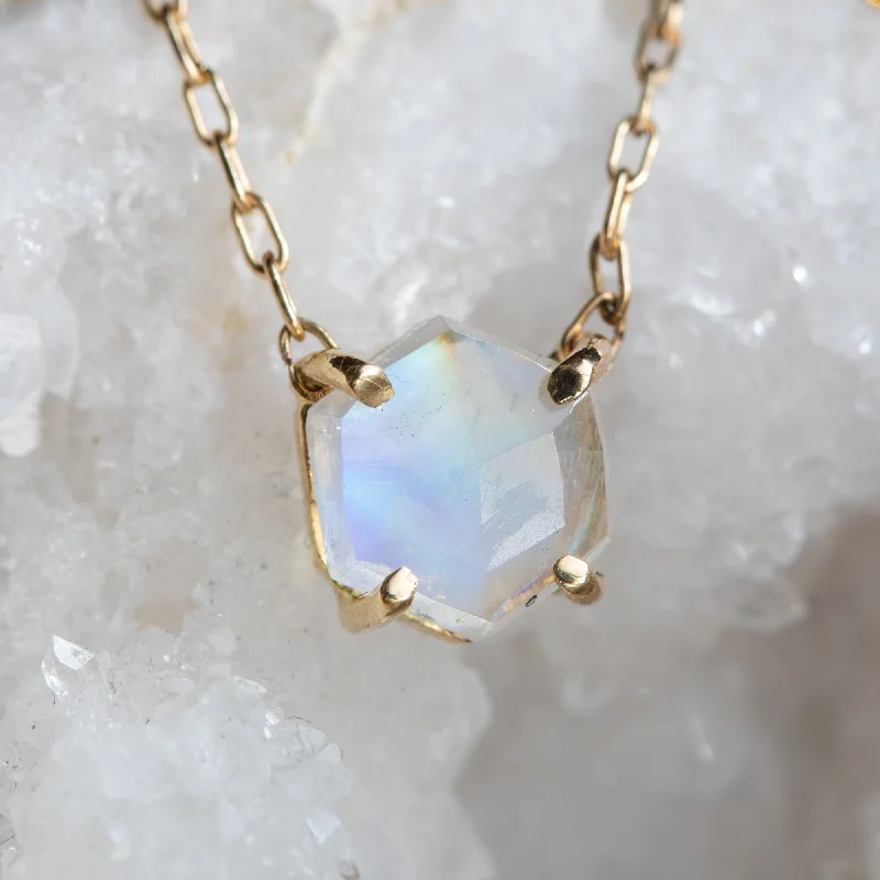 luxury gemstone necklaces for women -The Hexagon Moonstone Necklace | 14K Yellow Gold