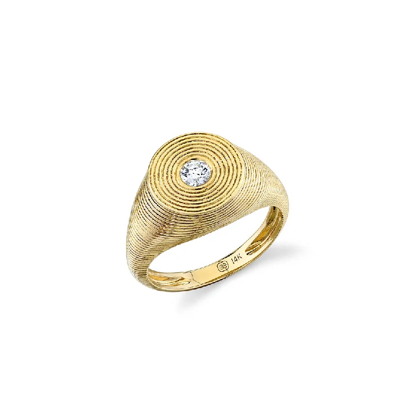 sapphire engagement rings -Gold & Diamond Large Fluted Signet Ring