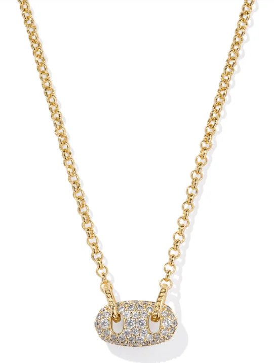 long pendant necklaces for women -Bailey Gold Plated White Crystal Pave Short Pendant Necklace by Kendra Scott