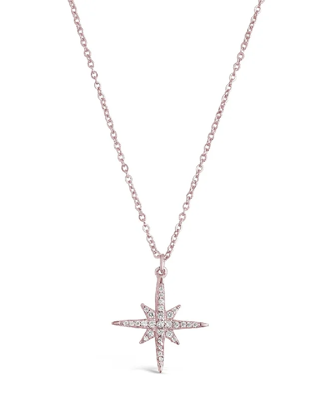 trendy necklaces for women -Sterling Silver CZ Starburst Pendant