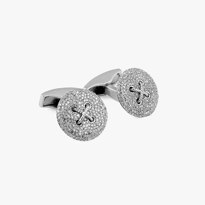 classic charm bracelets -Micro Pave Button Cufflinks In Silver With White Diamonds