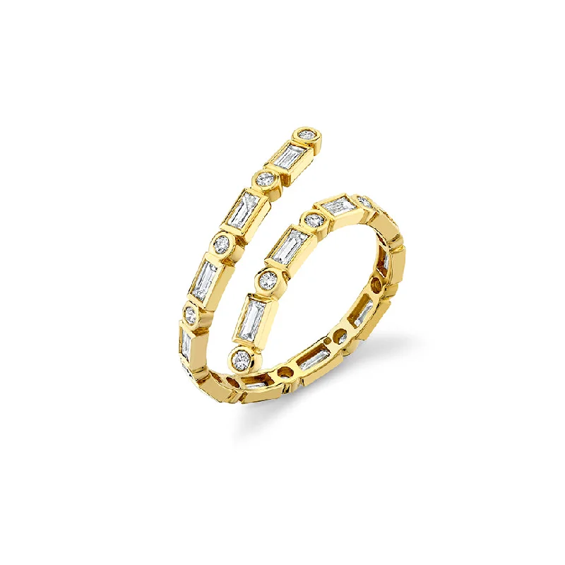 fine engagement rings -Gold & Diamond Baguette Coil Ring