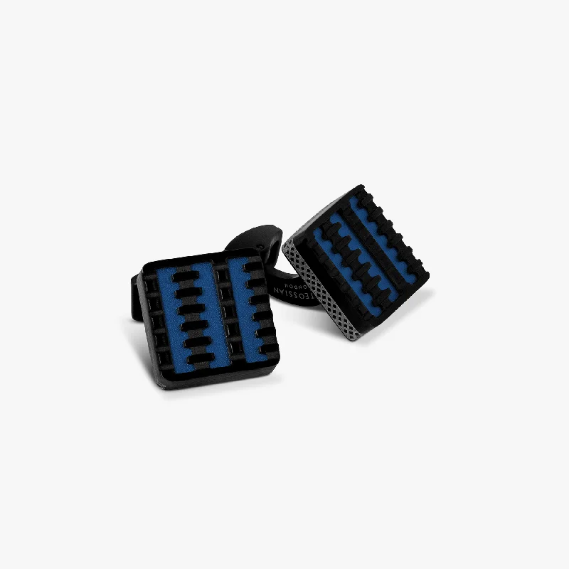 engraved gold bangles -Jagged Elements Cufflinks In Blue With Black IP Plated & Stainless Steel