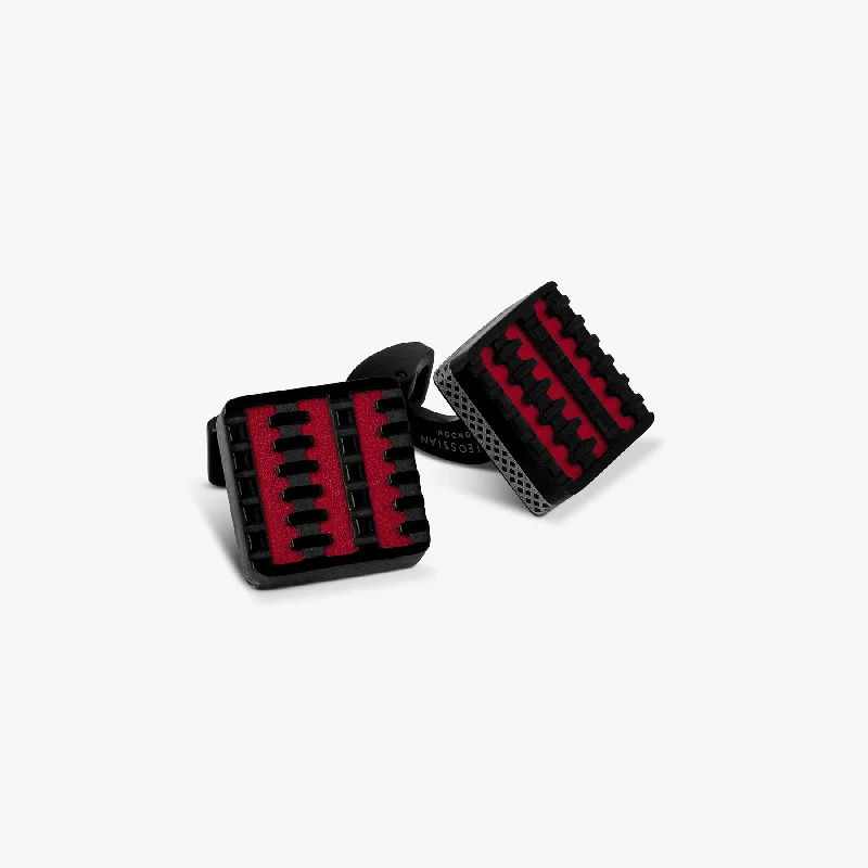 diamond-studded bracelets -Jagged Elements Cufflinks In Red With Black IP Plated & Stainless Steel