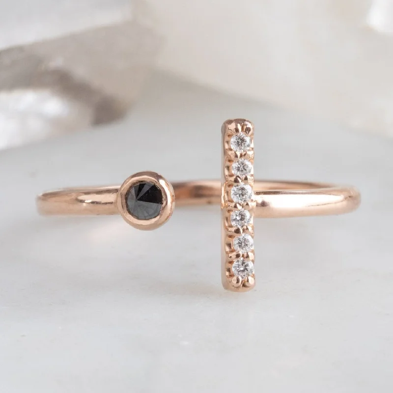 minimalist necklaces for women -The Black + White Diamond Linea Ring | 14K Rose Gold