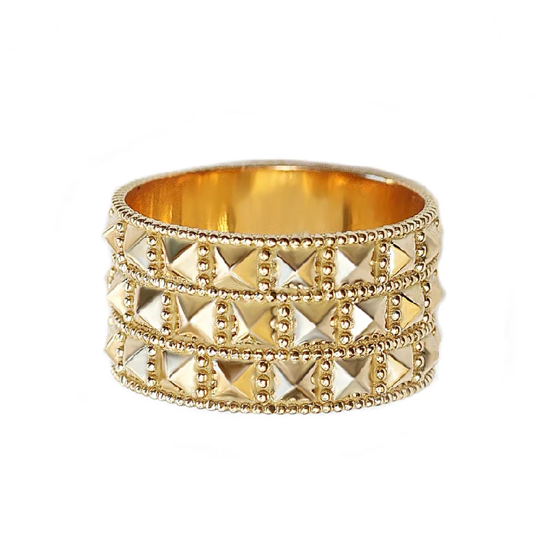 gold heart rings -Pyramid Wide gold Wedding Ring, Sahara