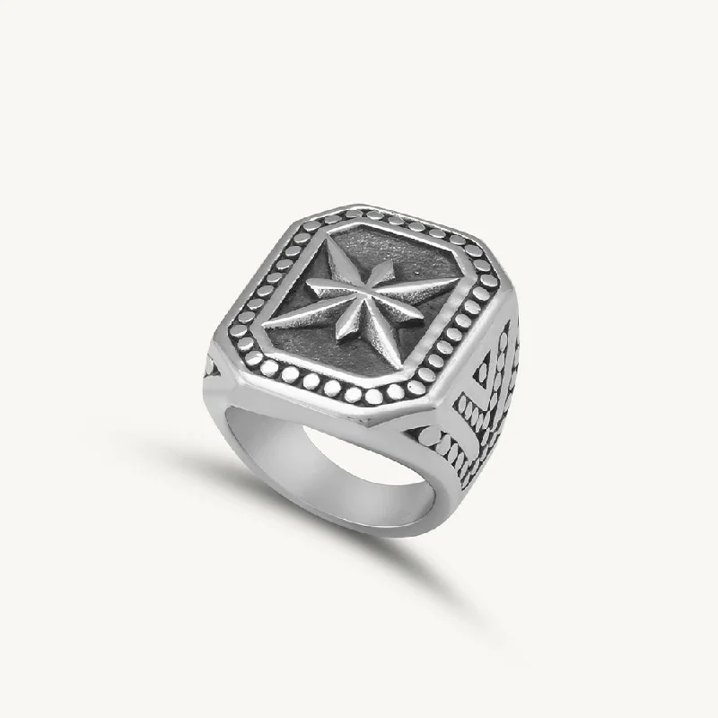 personalized rings for women -Retro Flower Punk Men's Ring