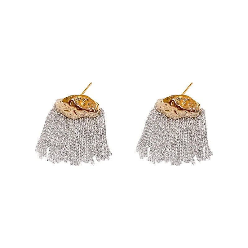 silver hoop earrings -Chain Reaction | Silver and Gold Chunky Tassel Earrings