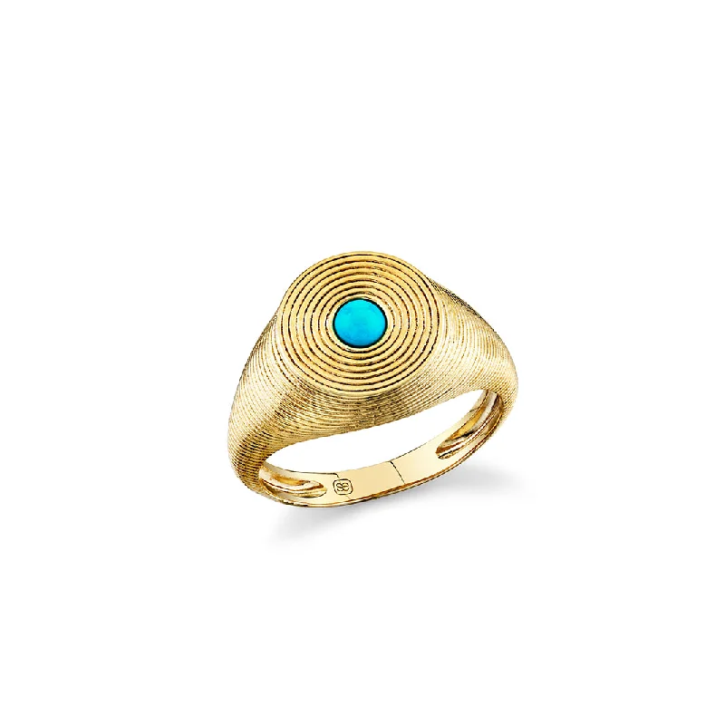 elegant gemstone rings -Gold & Turquoise Large Fluted Signet Ring