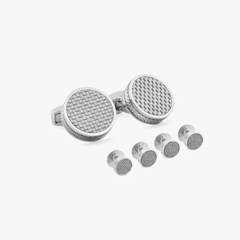 diamond tennis bangles -Palladium plated Disc Cufflinks & Stud Set