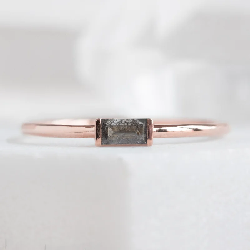 women's gold necklaces -The Baguette Salt and Pepper Diamond Line Ring | 10K Rose Gold