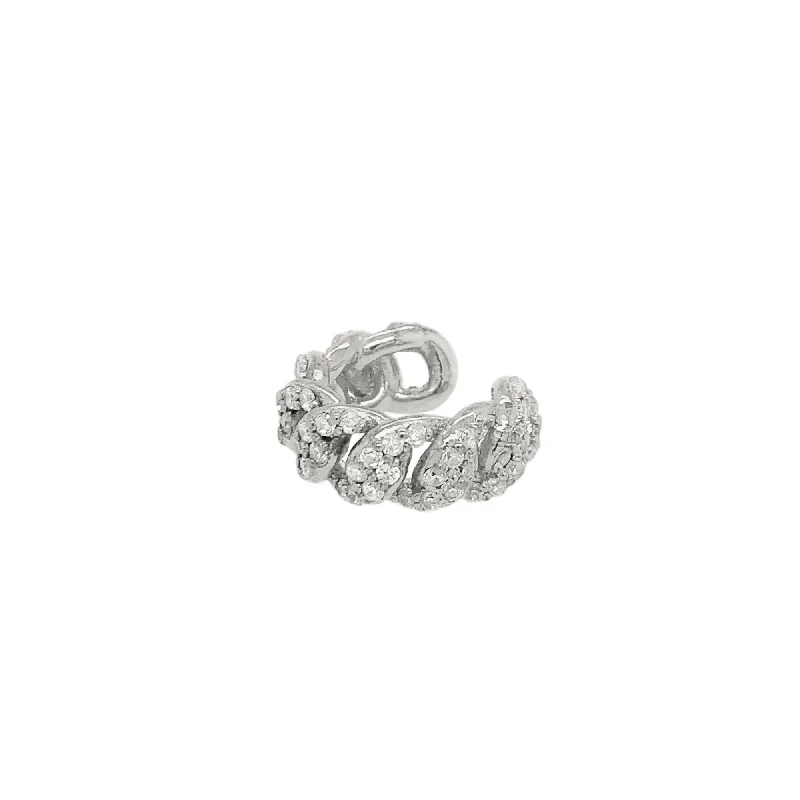 luxury tennis bracelets -Curb Silver Ear Cuff w. Zirconia