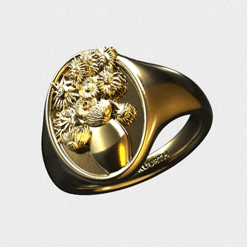 men’s style rings for women -The Arles Sunflowers - Gold Seal Ring V2