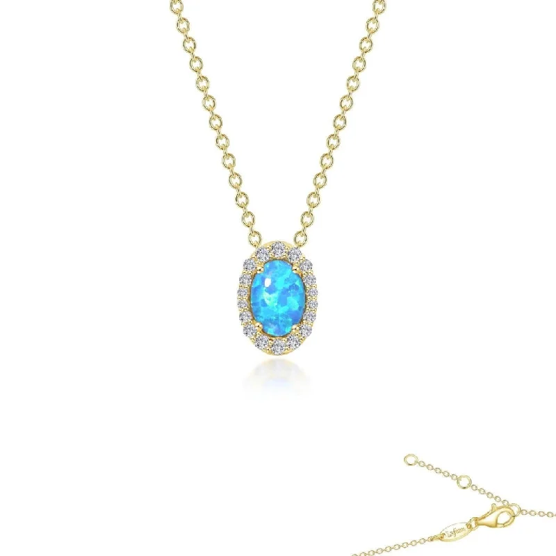 classic necklaces for women -SS/GP 0.97cttw Simulated Blue Opal & Simulated Diamond Halo Pendant Necklace 18"