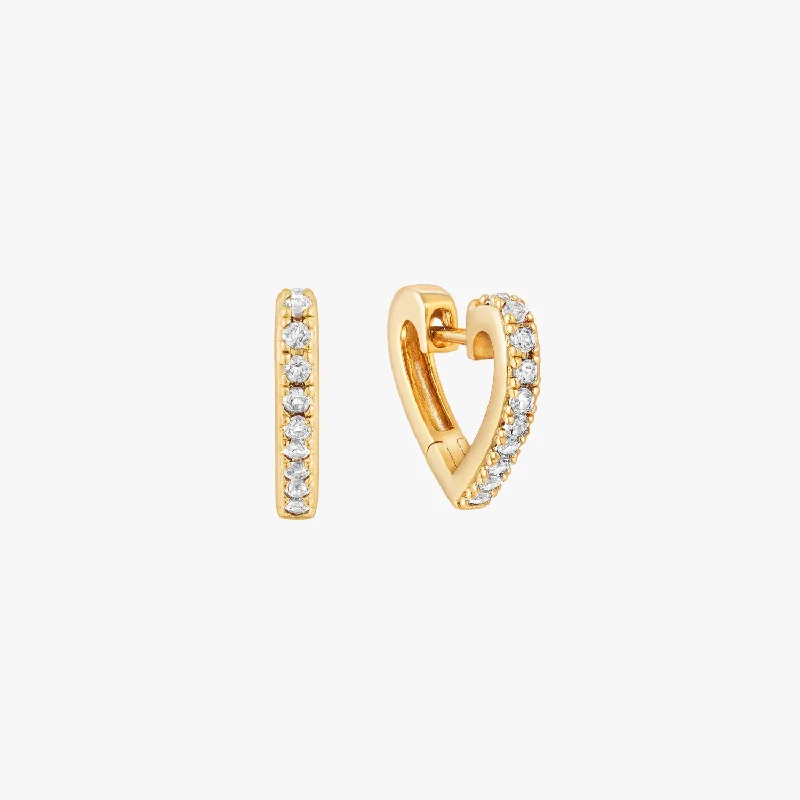 hoop and stud earrings for women -Pave Heart Hoop Earrings